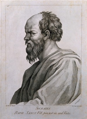 view Socrates. Line engraving by D. Cunego, 1783, after A. R. Mengs after Raphael.