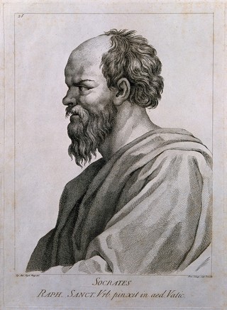 Socrates. Line engraving by D. Cunego, 1783, after A. R. Mengs after Raphael.