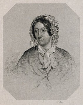 Mary Somerville [Fairfax]. Line engraving by F. Croll after J. R. Swinton, 1848.