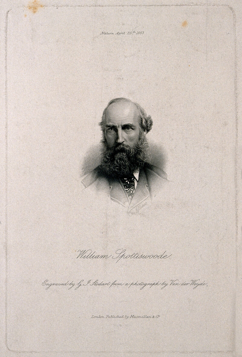 William Spottiswoode. Stipple engraving by G. J. Stodart, 1883, after H. Van der Weyde., by Henry Van der Weyde