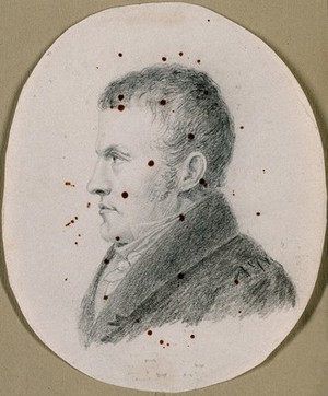 view Johann Caspar Spurzheim. Pencil drawing by Honorine Spurzheim, 1825.