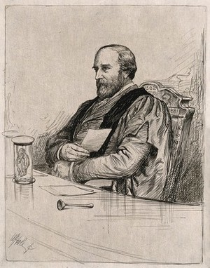 view Sir Thomas Grainger Stewart. Etching by W. Hole, 1884.