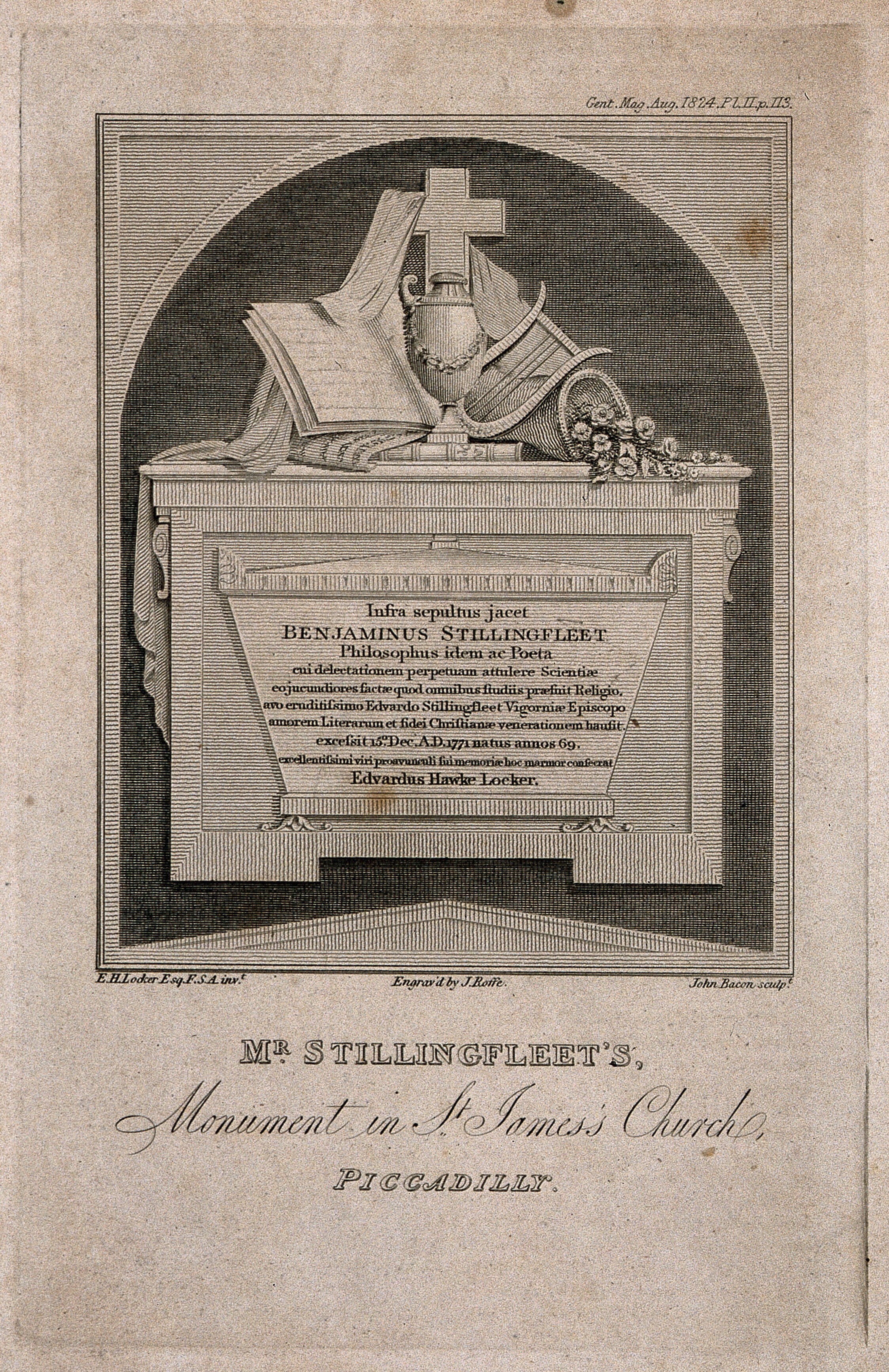 Monument To Benjamin Stillingfleet Line Engraving By J Roffe 14 After E H Locker After J Bacon Wellcome Collection