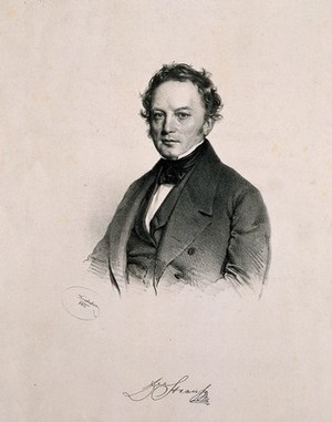 view Franz Strauss. Lithograph by J. Kriehuber, 1842.