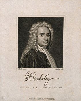 William Stukeley. Line engraving by P. Audinet, 1817, after Sir G. Kneller, 1721.