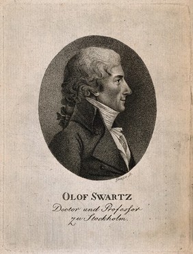 Olaf Peter Swartz. Stipple engraving by C. G. Grape, 1801.