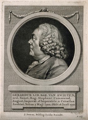 Gerhard van Swieten. Line engraving by R. Vinkeles, 1773.