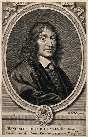 Franciscus Sylvius [Deleboe]. Line engraving by R. White after C. van Dalen.