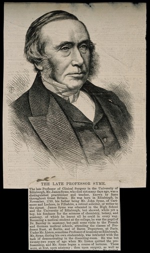 view James Syme. Wood engraving after T.D. Scott, 1870, after J. Moffat.