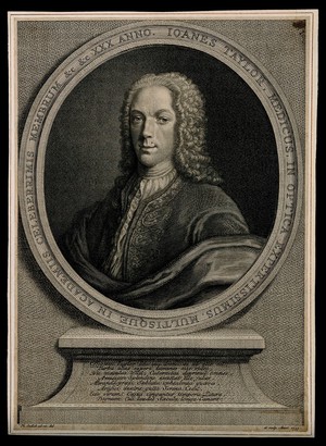 view John Taylor. Line engraving by P. Endlich, 1735, after himself.