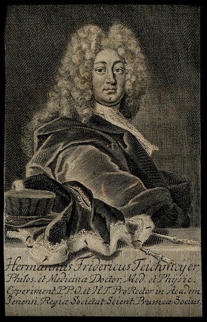 view Hermann Friedrich Teichmeyer. Line engraving after J. Kenckel.