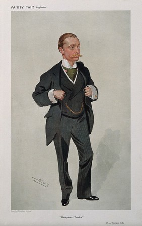 Sir Harold John Tennant. Colour lithograph by Sir L. Ward [Spy], 1909.