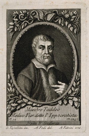 view Florentinus Thaddaeus [Taddeo Alderotti]. Line engraving by G. Vascellini after A. Fedi after G. Traballesi.