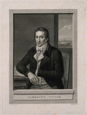 Albrecht Daniel Thaer. Line engraving by J. H. Lips after J. J. de Lose.