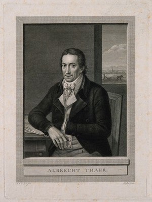 view Albrecht Daniel Thaer. Line engraving by J. H. Lips after J. J. de Lose.