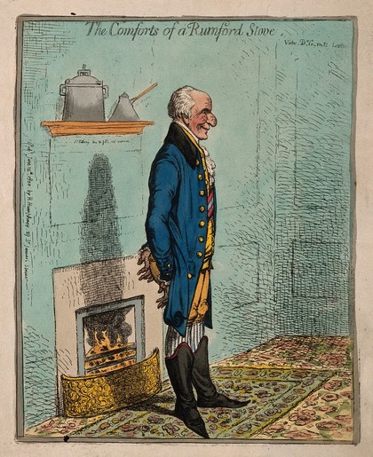 Sir Benjamin Thompson, Count von Rumford. Coloured etching by J. Gillray, 1800.