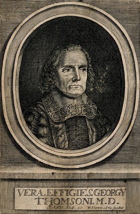 George Thomson. Line engraving by W. Sherwin, 1670, after himself.