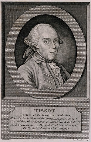 Simon Andr Tissot. Line engraving by A. Blanchard after Fontaine