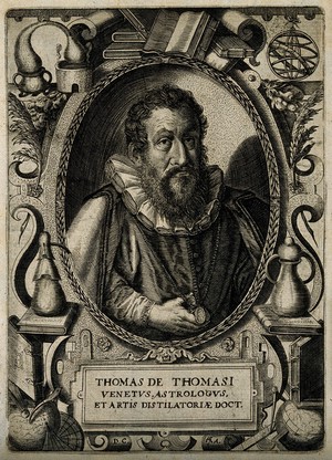 view Tommaso Tommasi [Thomasi]. Line engraving by D. Custos.