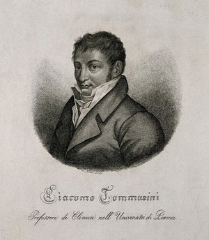 view Giacomo Antonio Domenico Tommasini. Engraving by A. Bornieri after himself.
