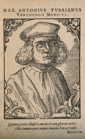 Marc Antonio della Torre [Turrianus]. Woodcut by T. Stimmer, 1589.