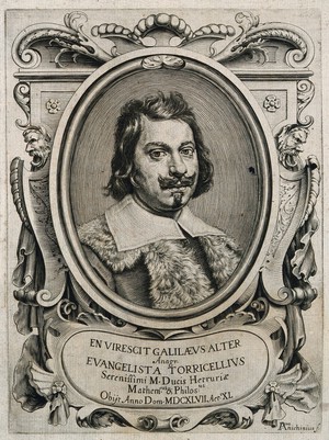 view Evangelista Torricelli. Line engraving by P. Anichini.