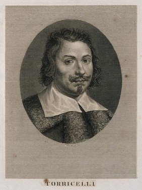 Evangelista Torricelli. Line engraving by Tomba after himself.