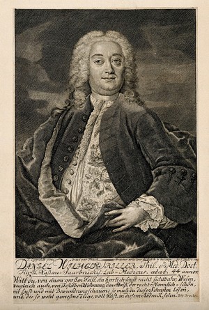 view Daniel Wilhelm Triller. Line engraving by C. Fritzsch, 1759, after F. Lippold.