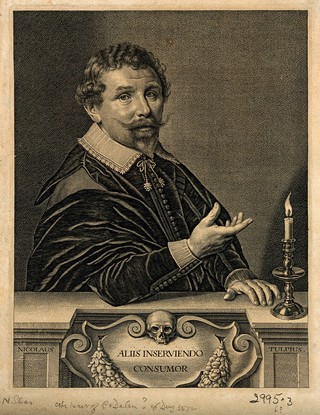 Nicolaus Tulp [Tulpius]. Line engraving by C. van Dalen after N. Eliasz. [Pickenoy], 1634.