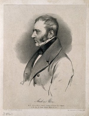 view Andrew Ure. Lithograph by T. Bridgford.