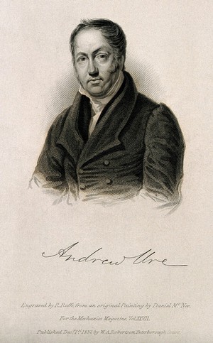 view Andrew Ure. Line engraving by R. Roffe, 1837, after D. McNee.