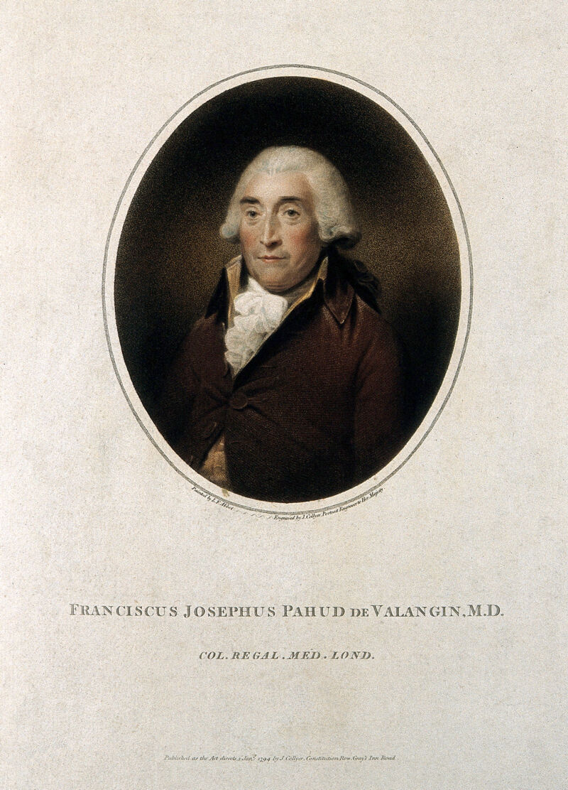 Franciscus Josephus Pahud de Valangin. Coloured stipple engraving by J. Collyer, 1794, after L. F. Abbott., 1794, by Lemuel Francis Abbott