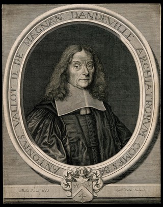 Antoine Vallot. Line engraving by G. Vallet after A. Paillet, 1663.