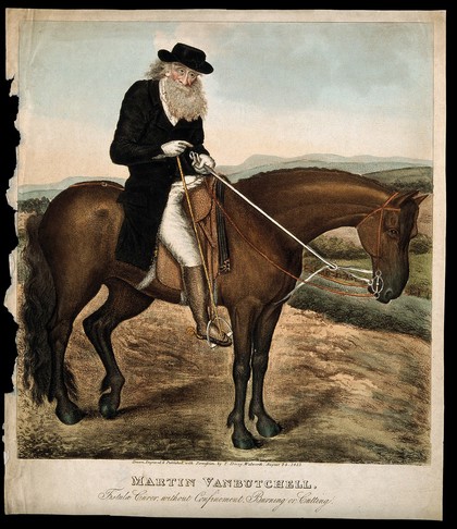 Martin van Butchell. Coloured aquatint by T. Devey, 1813, after himself.