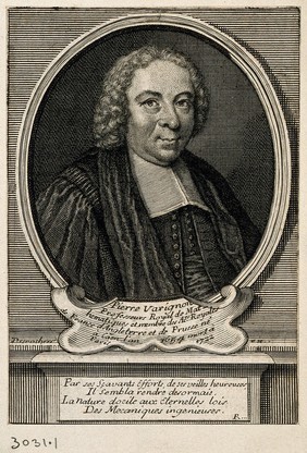 Pierre Varignon. Line engraving by E. Desrochers.