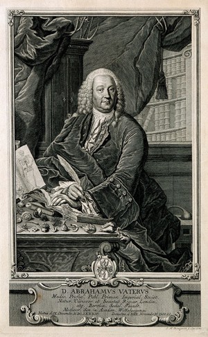 view Abraham Vater. Line engraving by J. M. Bernigeroth, 1752.