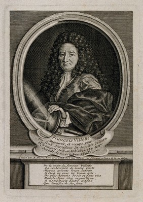 François Villette. Line engraving by E. Desrochers.