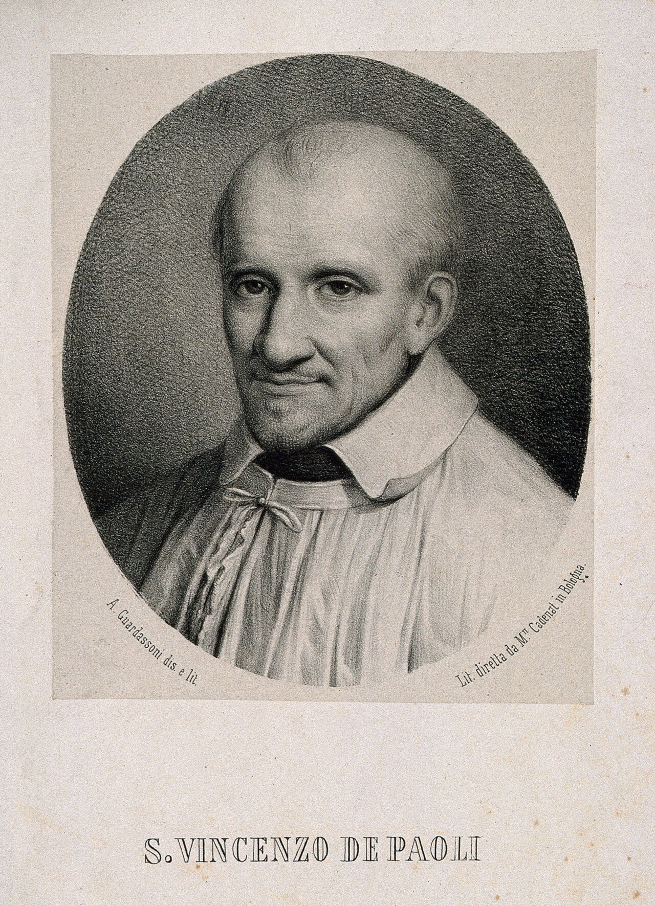 Saint Vincent de Paul. Lithograph by A. Guardassoni., by Alessandro Guardassoni