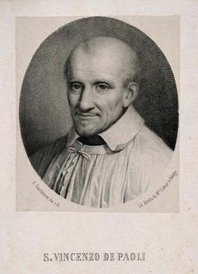 Saint Vincent de Paul. Lithograph by A. Guardassoni.