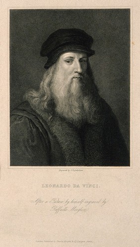 Leonardo da Vinci. Line engraving by C. Warren, 1824.