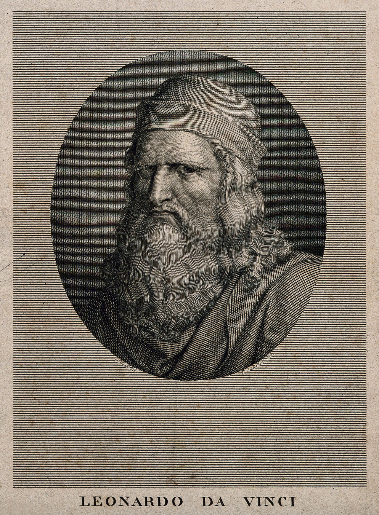 Leonardo da Vinci. Line engraving by P. Anderloni after G. Bossi., by Pietro Anderloni