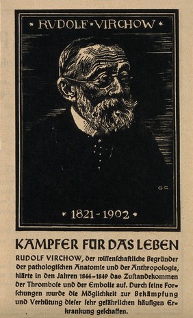 Rudolf Ludwig Karl Virchow. Reproduction of a woodcut by [O. C.].