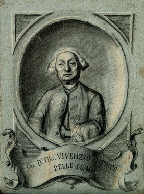 A man designated as Cavaliere Giovanni Vivenzio. Chalk drawing.