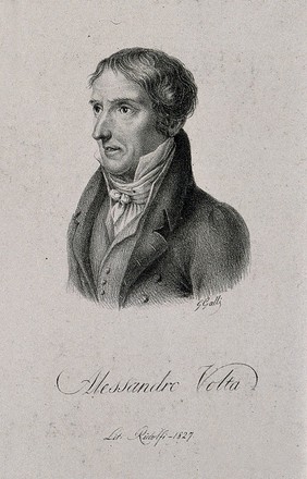 Count Alessandro Giuseppe Antonio Anastasio Volta. Lithograph by G. Galli, 1827, after L. Sabatelli.