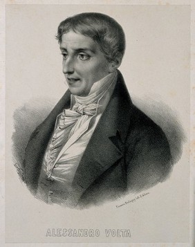 Count Alessandro Giuseppe Antonio Anastasio Volta. Lithograph by N. Fontani.