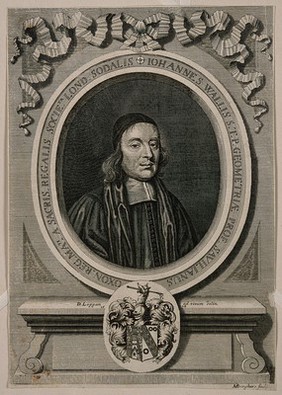 John Wallis. Line engraving by M. Burghers, 1699, after D. Loggan, 1678.