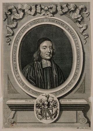 John Wallis. Line engraving by M. Burghers, 1699, after D. Loggan, 1678.