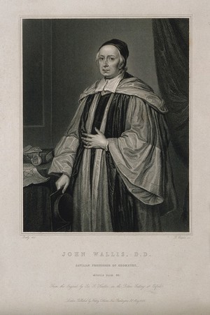 view John Wallis. Stipple engraving by R. Cooper, 1825, after W. Derby after Sir G. Kneller, 1701.