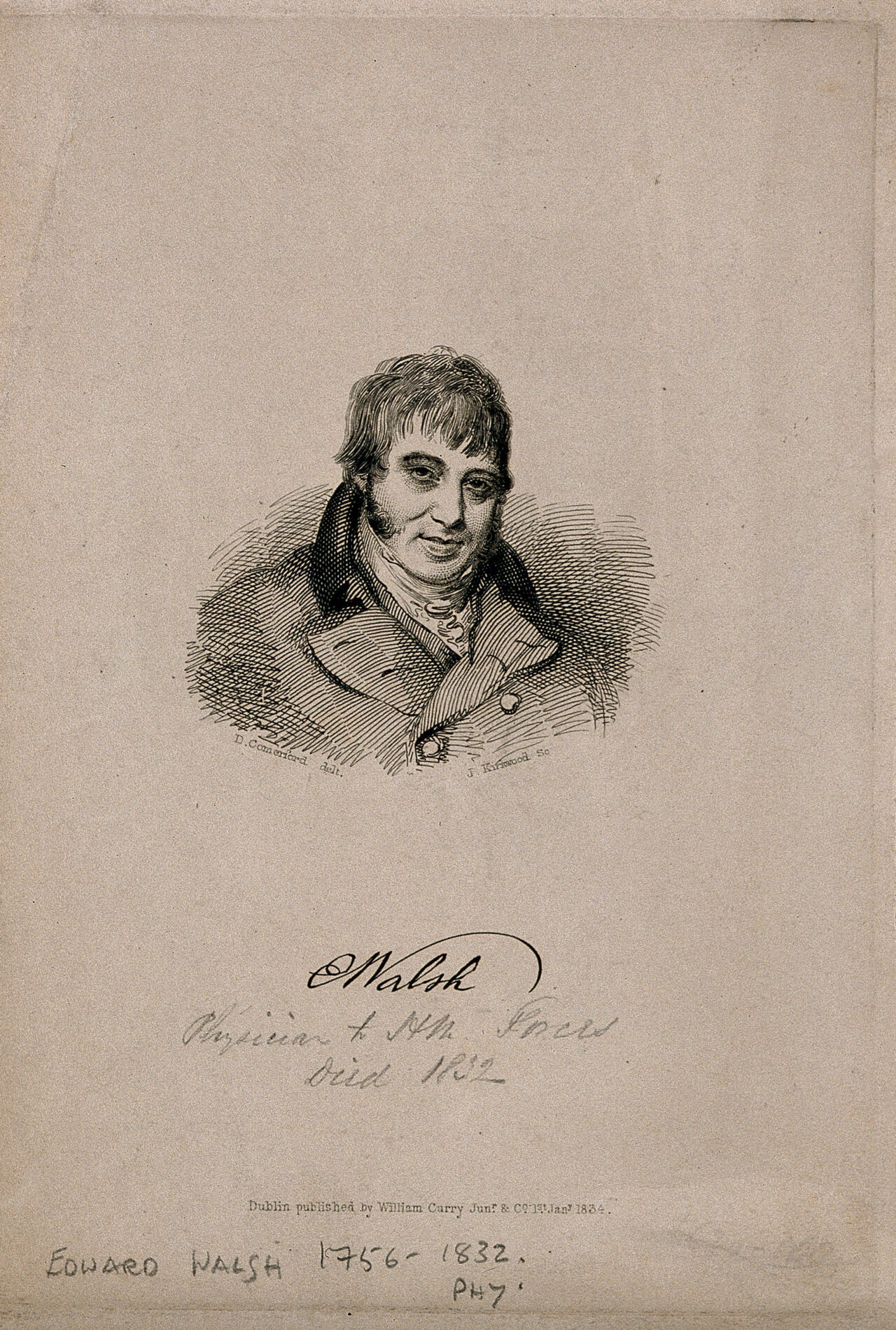 Edward Walsh. Line engraving by J. Kirkwood, 1834, after J. Comerford., by John Comerford