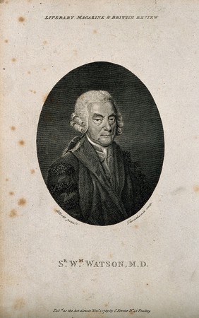 Sir William Watson. Line engraving by J. Thornthwaite, 1789, after L. F. Abbott.